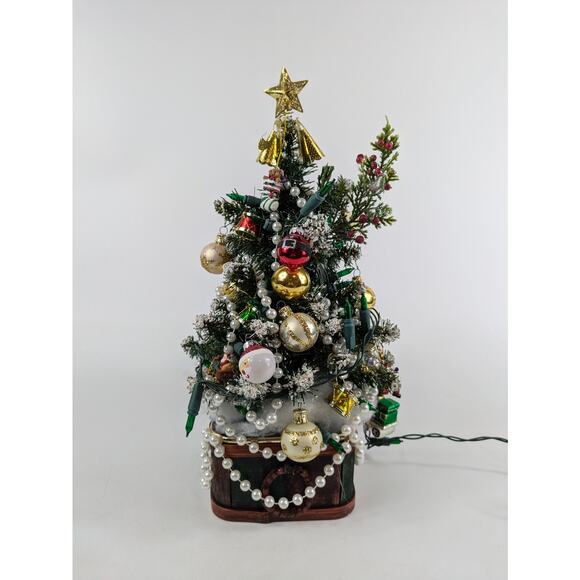 Decorated Tabletop Christmas Tree 14″ with Collectible Glass Ornaments & Lights - Picture 6 of 15